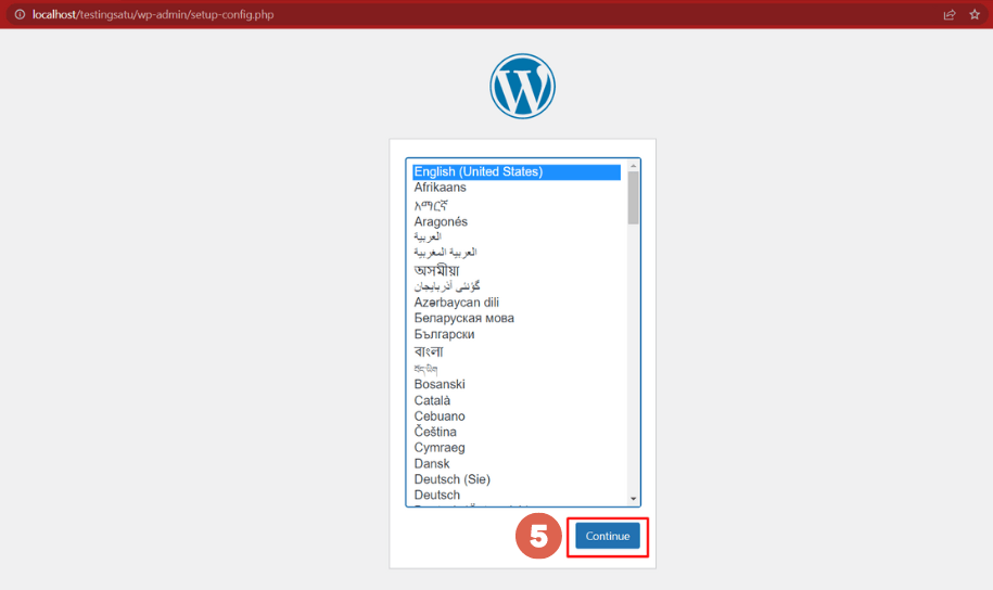 Cara install wordpress di wampserver -pilih bahasa
