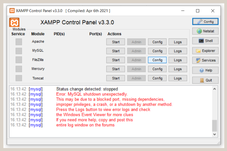 XAMPP Error: Apache Shutdown Unexpectedly