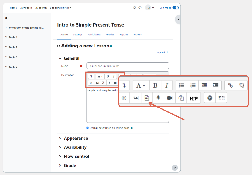 cara menambahkan topik di moodle