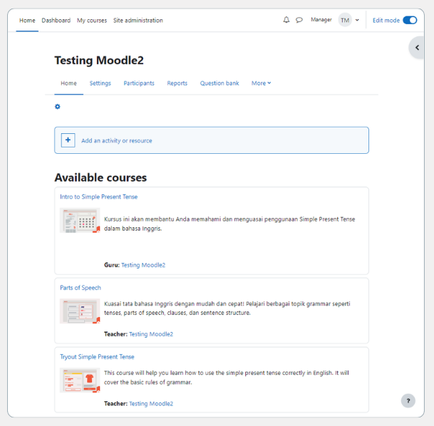 cara membuat kelas di moodle