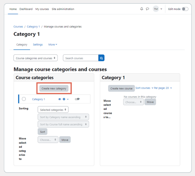 cara membuat kategori di Moodle