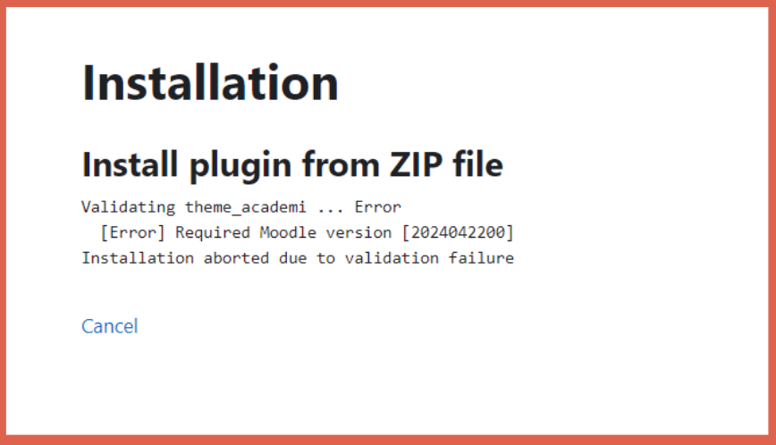 error saat instalasi tema di Moodle