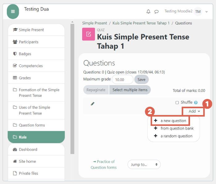 cara membuat ujian di moodle