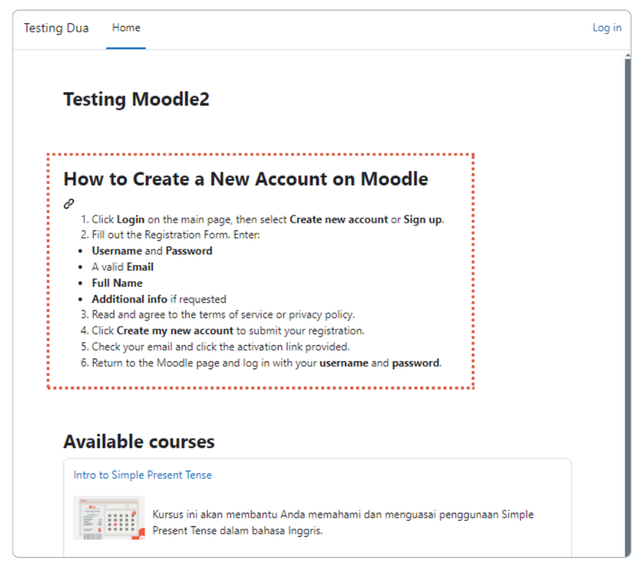 Creating Sign-Up Instructions for Participants in moodle