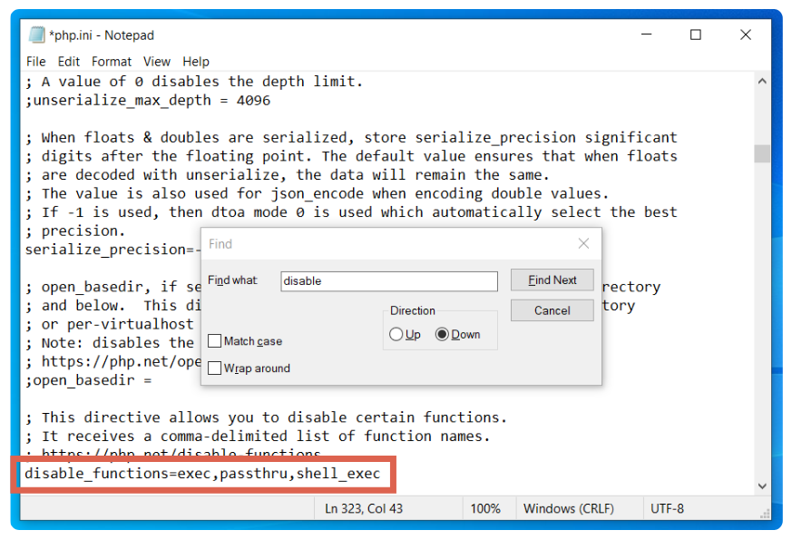 Menonaktifkan exec, passthru, dan shell_exec