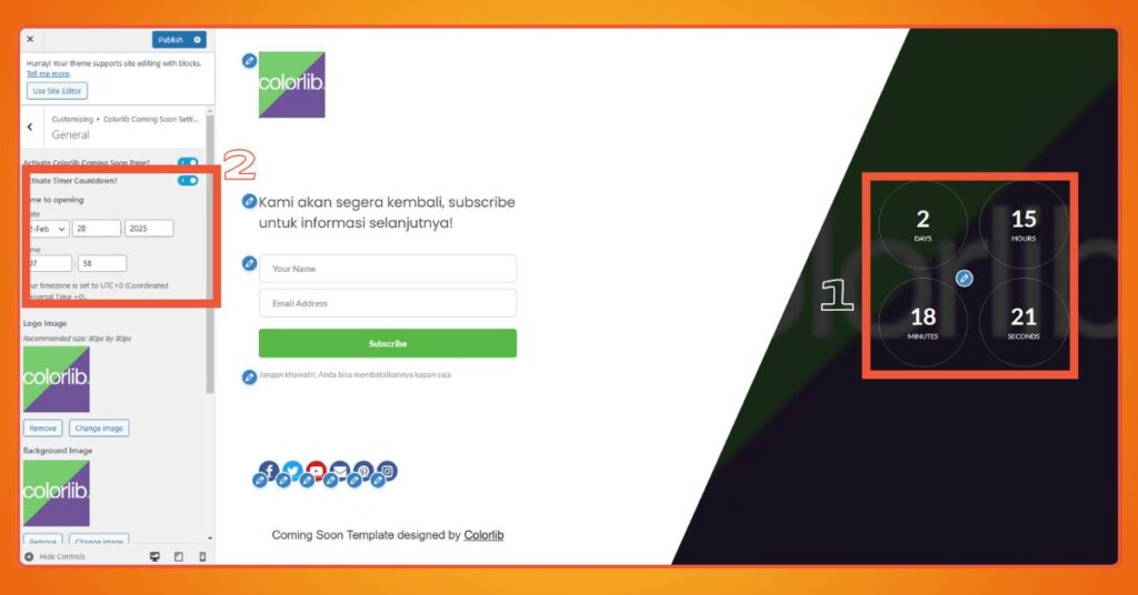 Pengaturan countdown timer plugin Colorlib.