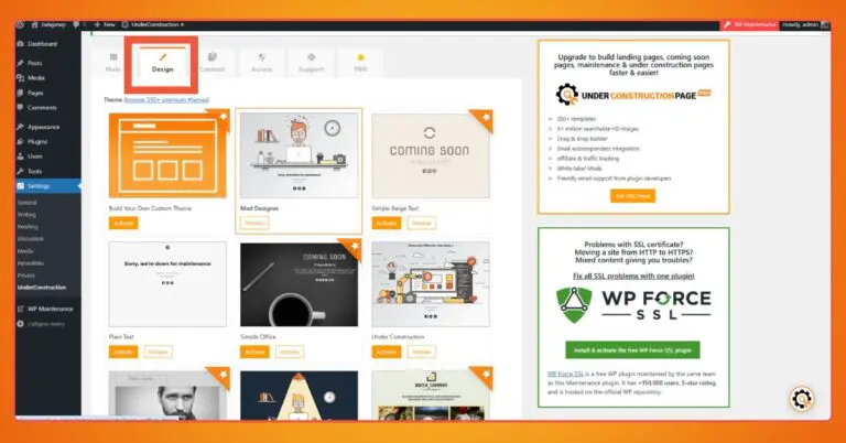 5+ Best WordPress Maintenance Plugins in 2025 14 The theme selection page for the Under Construction plugin. The selection is limited in the free version.