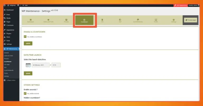 5+ Best WordPress Maintenance Plugins in 2025 12 The countdown timer settings page in WP Maintenance.