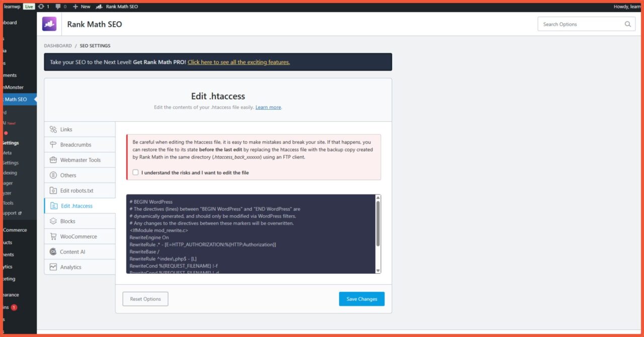 Panduan Lengkap Cara Setting Rank Math SEO Advance Mode 6 General Settings Edit .htaccess 1