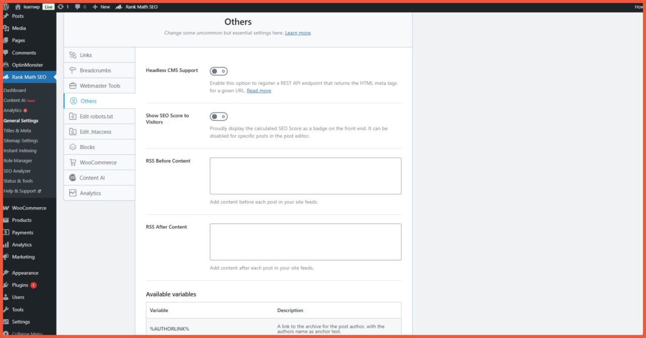 Panduan Lengkap Cara Setting Rank Math SEO Advance Mode 7 General Settings Others 1