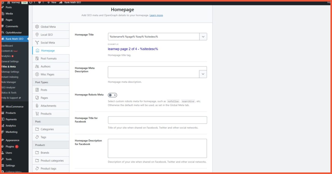 Panduan Lengkap Cara Setting Rank Math SEO Advance Mode 14 Homepage 1