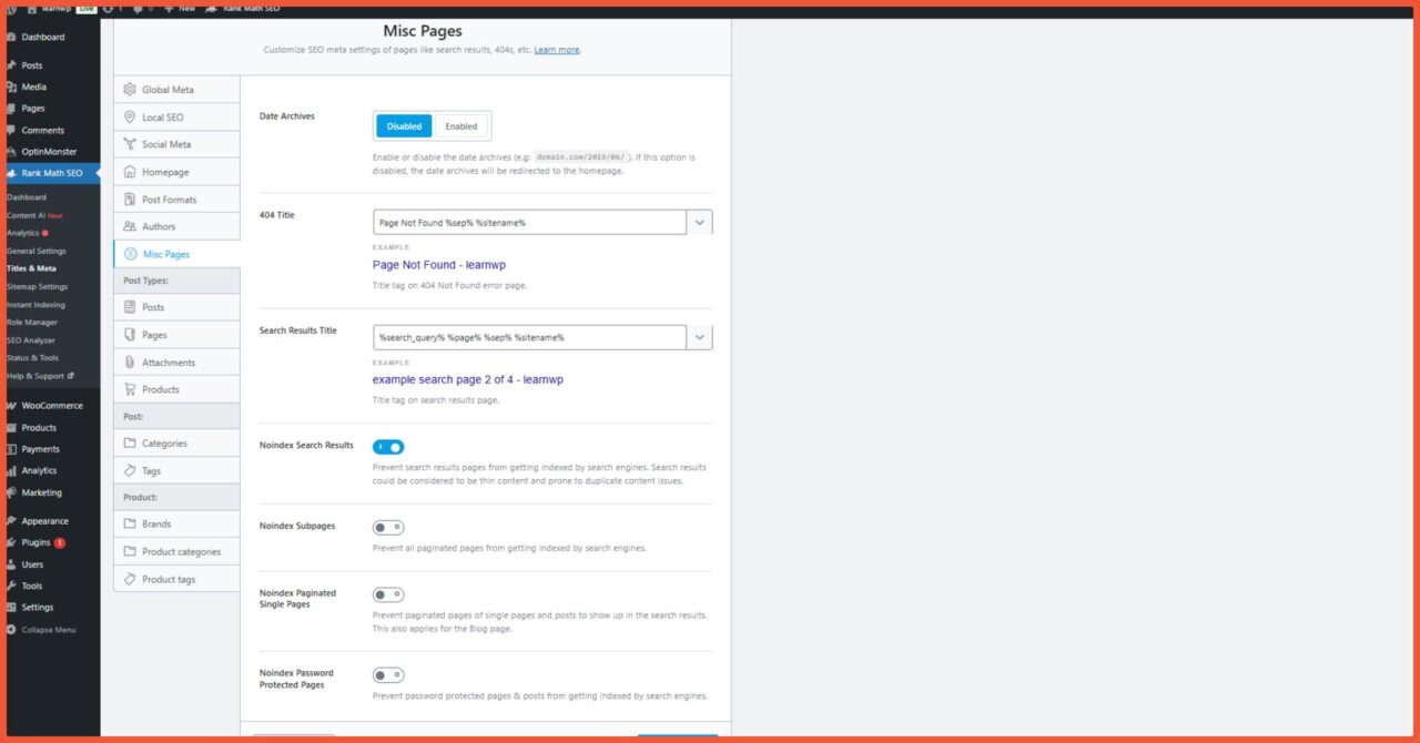 Panduan Lengkap Cara Setting Rank Math SEO Advance Mode 17 Misc Pages 1