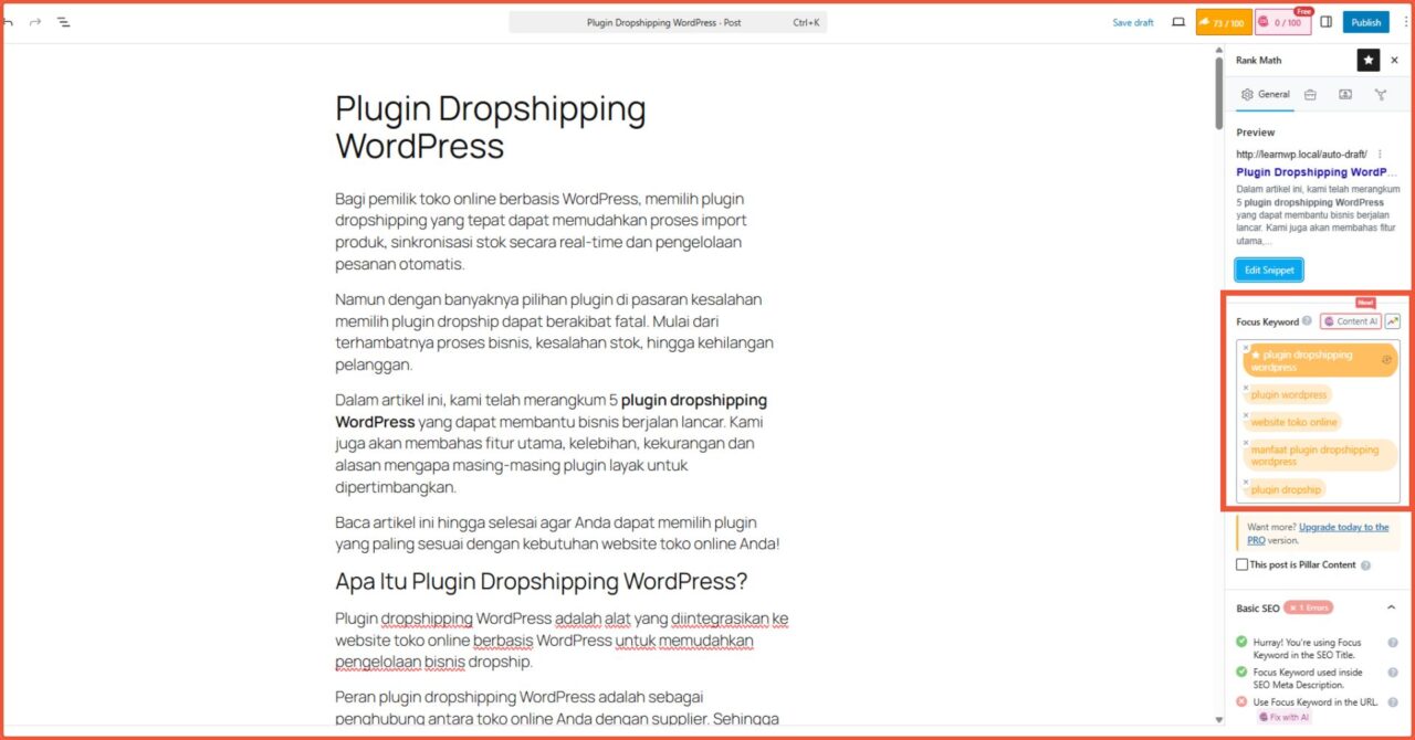 Cara Setting SEO WordPress Menggunakan Plugin Rank Math SEO untuk Pemula 12 Cara setting focus keyword Rank Math