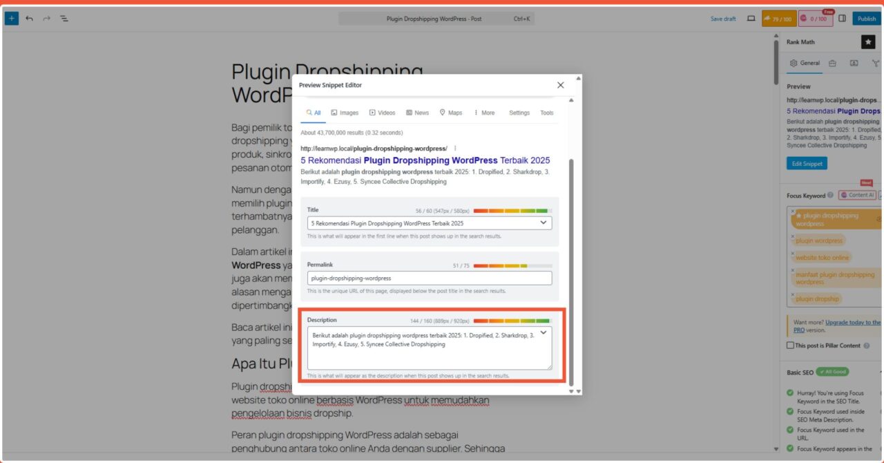 Cara Setting SEO WordPress Menggunakan Plugin Rank Math SEO untuk Pemula 14 Setting SEO on page meta description 1