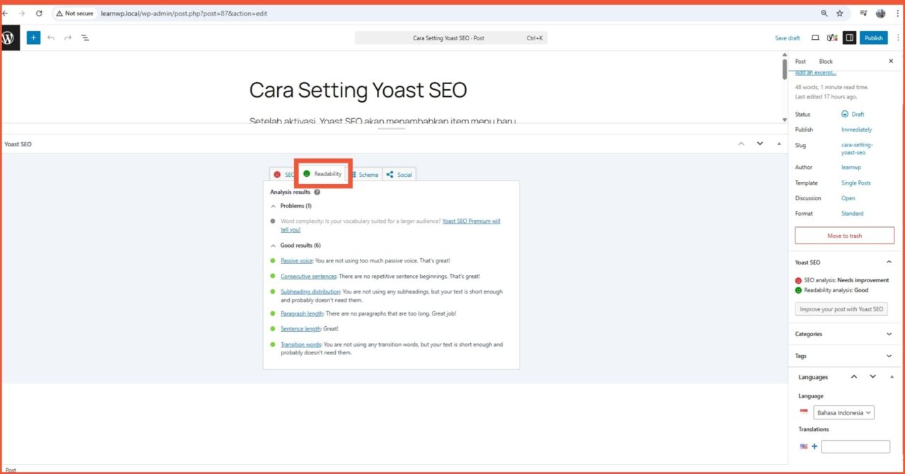 Cara Setting Yoast SEO Untuk Pemula 13 Edit SEO di post atau page Readability