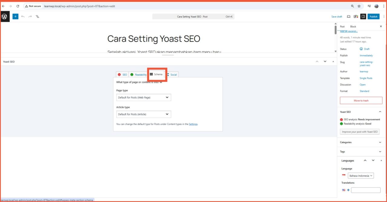 Cara Setting Yoast SEO Untuk Pemula 14 Edit SEO di post atau page Schema