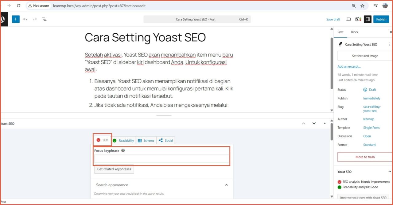 Cara Setting Yoast SEO Untuk Pemula 11 Edit SEO di post atau page focus keyword