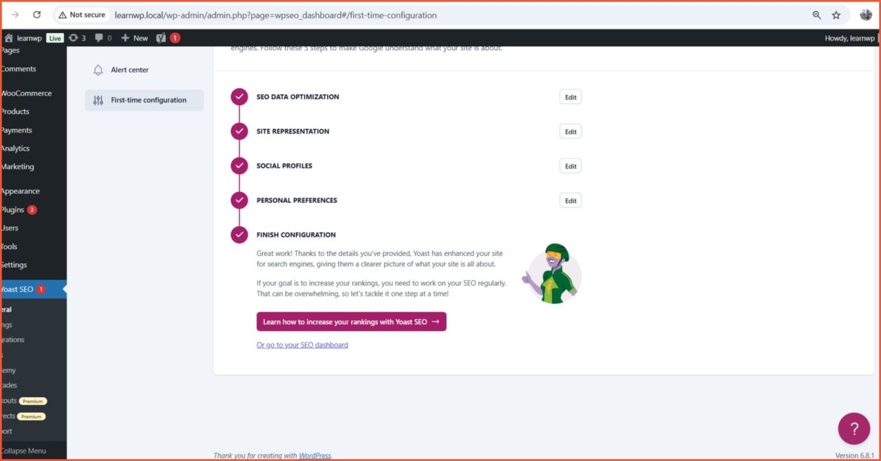 Cara Setting Yoast SEO Untuk Pemula 10 Quick Setup First time configuration Finish Configuration