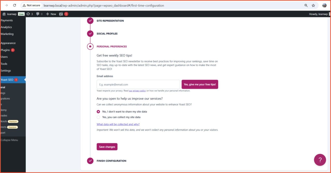 Cara Setting Yoast SEO Untuk Pemula 9 Quick Setup First time configuration Personal Reference