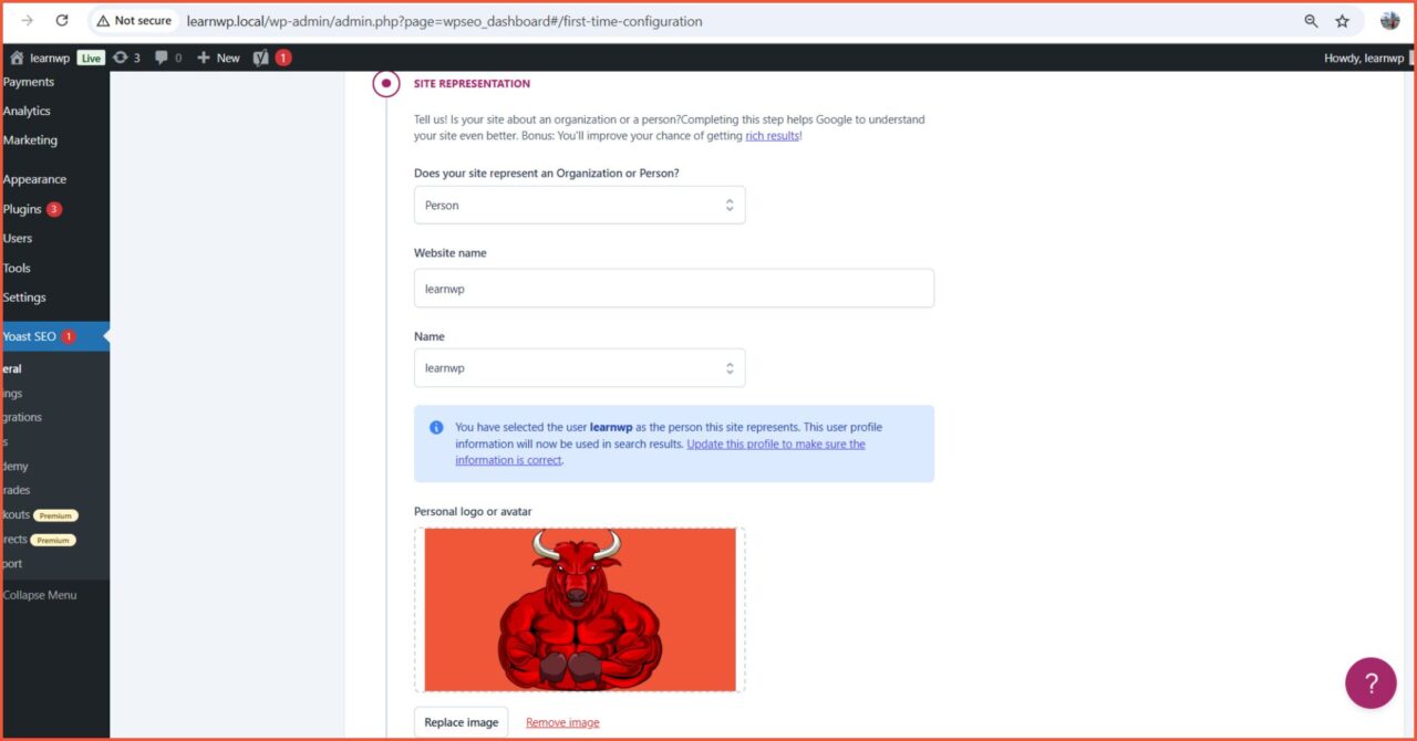 Cara Setting Yoast SEO Untuk Pemula 7 Quick Setup First time configuration Site Representation Yoast