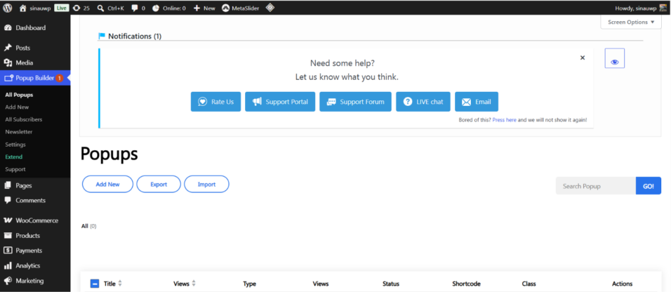 24 Plugin WordPress Terbaik & Populer yang Wajib Anda Install 16 Tampilan dashbaord Popup Builder