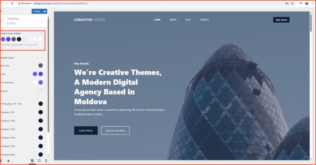 5 Template WordPress Company Profile untuk Bisnis Anda 23 Terdapat global color pallete.