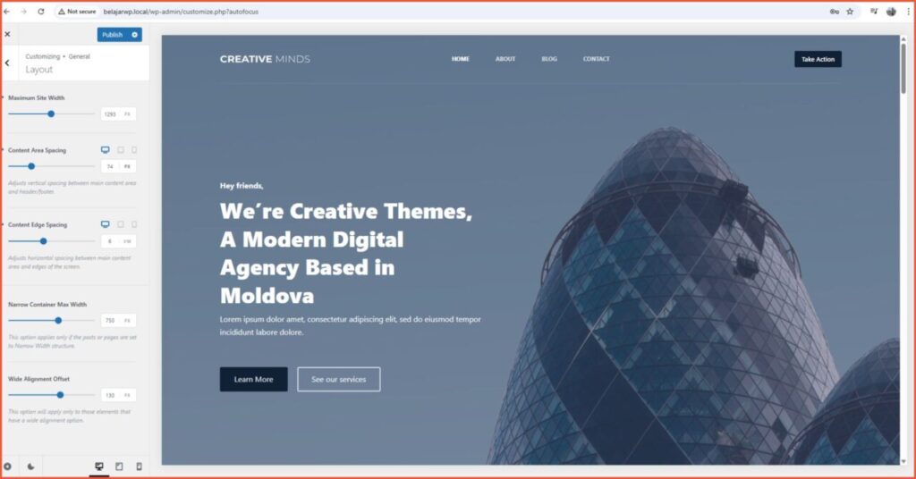 5 Template WordPress Company Profile untuk Bisnis Anda 22 Pengaturan layout fleksibel