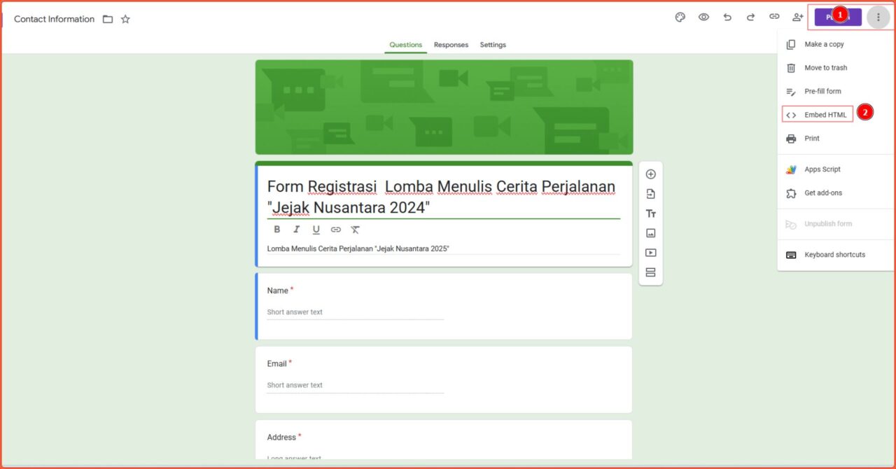 Cara Memasukkan Google Forms di WordPress Tanpa Plugin 2 Embed HTML Google Forms
