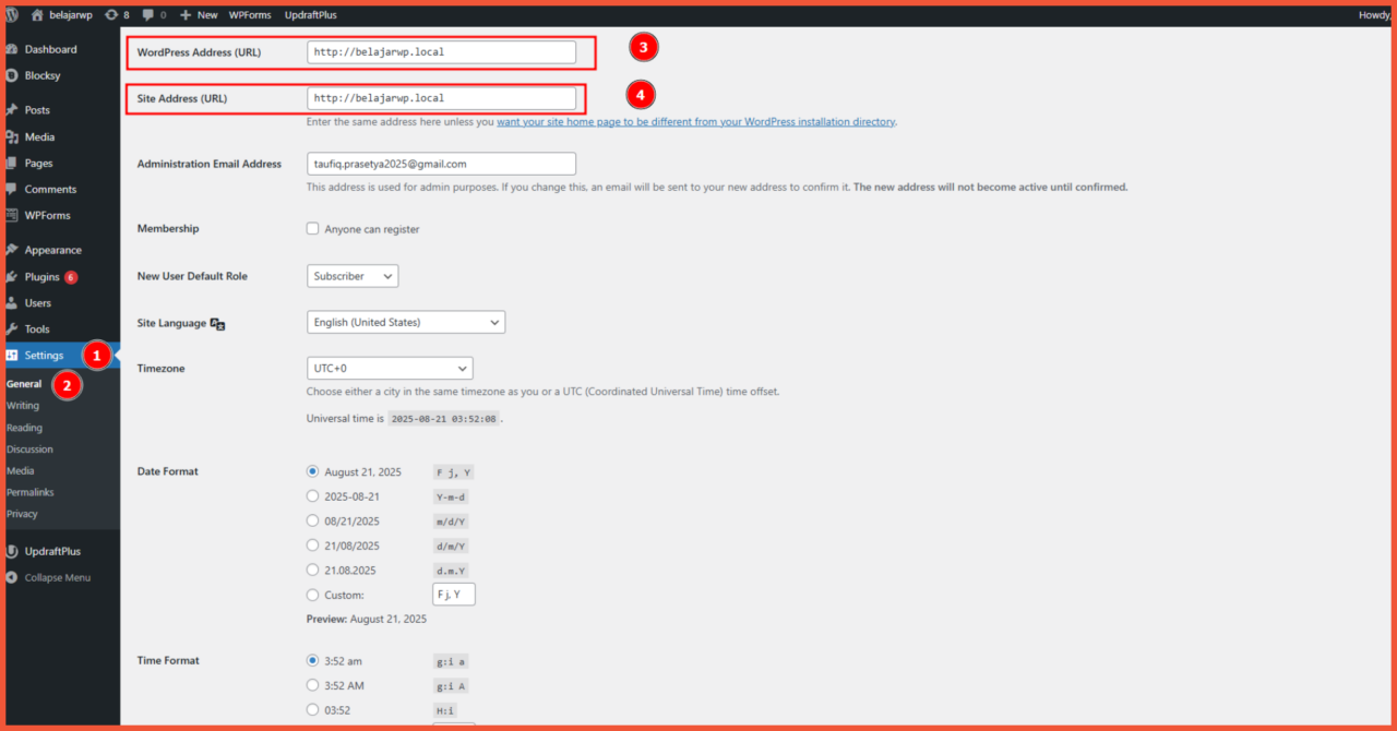 Cara Migrasi WordPress ke Domain Baru 1 Update URL dari menu pengaturan WordPress