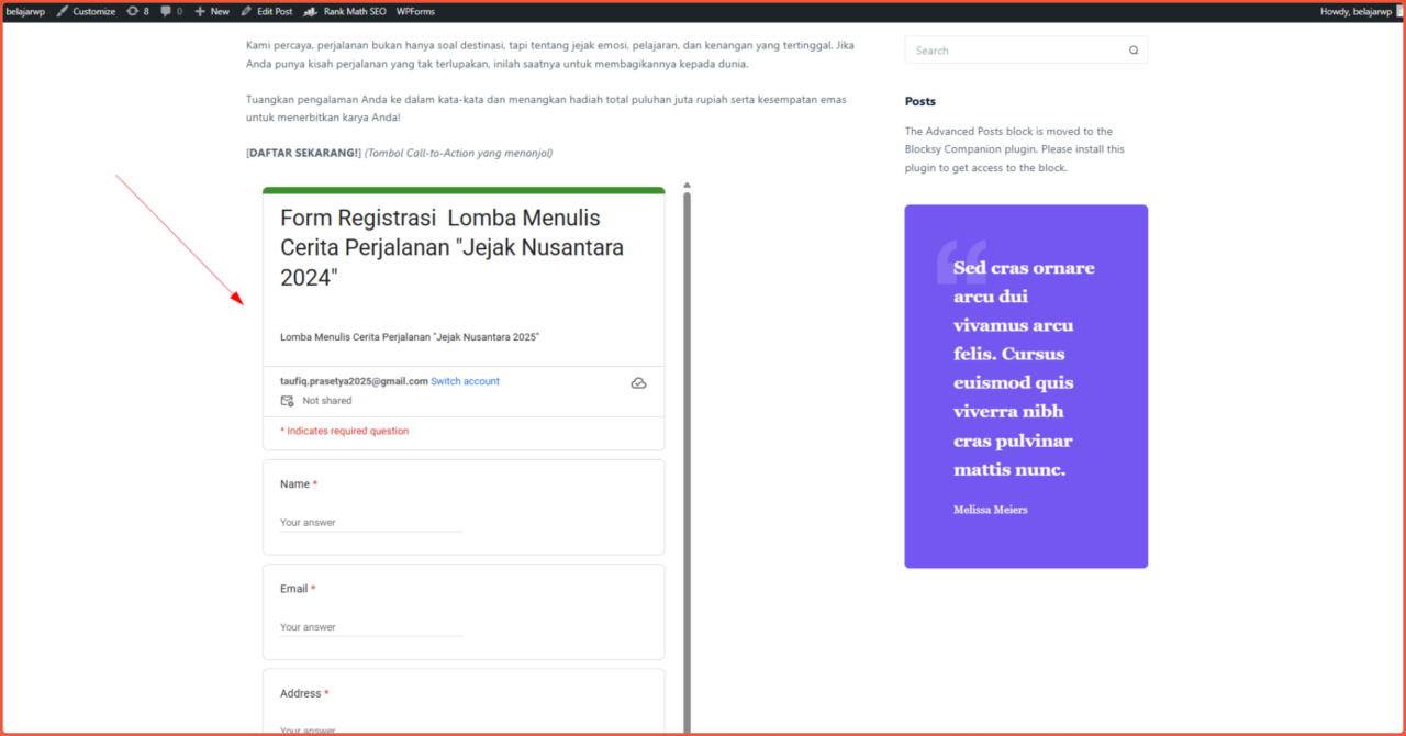 Cara Memasukkan Google Forms di WordPress Tanpa Plugin 5 tampilan Google Forms di WordPress