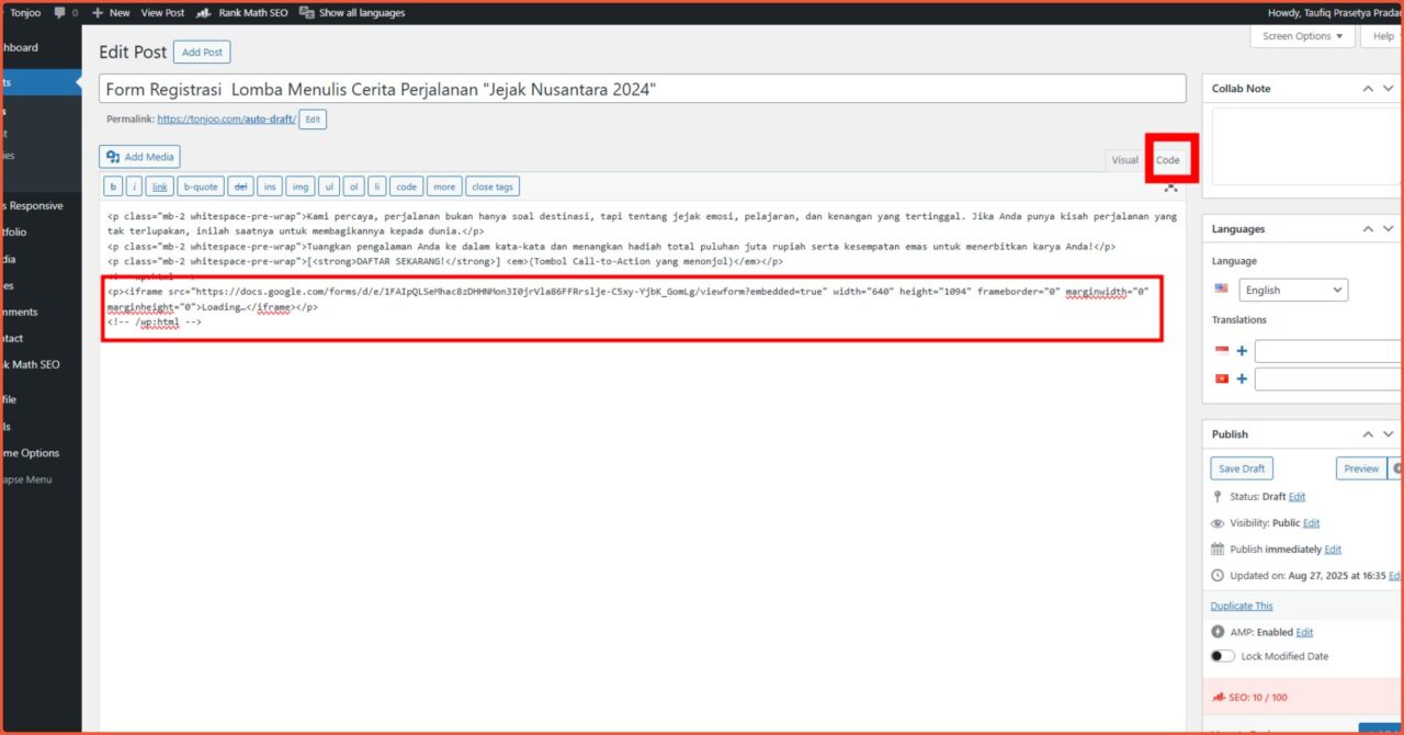 Cara Memasukkan Google Forms di WordPress Tanpa Plugin 6 embed Google Forms
