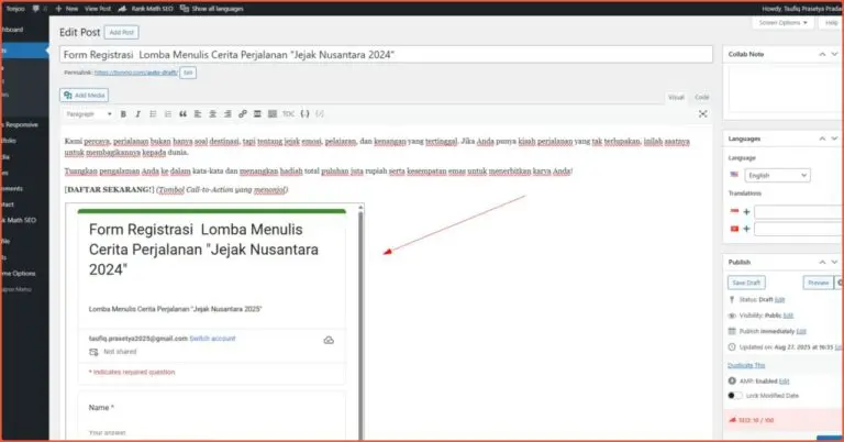 How to Embed Google Forms in WordPress Without a Plugin 7 Embedding the Google Form in WordPress 2