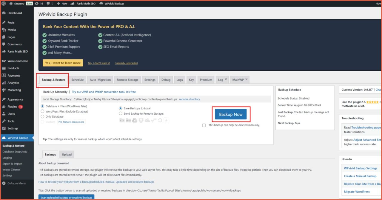 Fitur WPvivid Backup