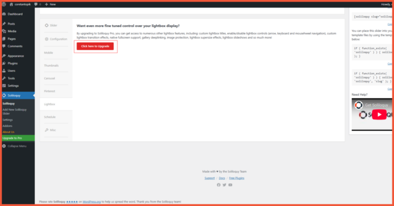 Many features in the Soliloquy slider plugin are locked in the pro version.