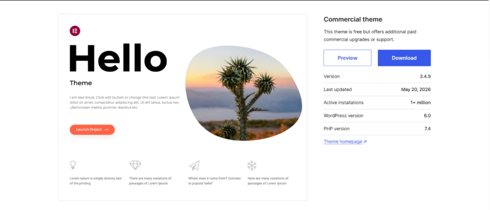 33 Tema WordPress Gratis & Terbaik di Tahun 2026 14 Tampilan halaman Hello Elementor