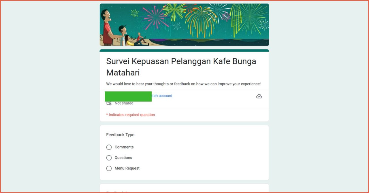 Contoh form survei kepuasan pelanggan sebuah kafe. 