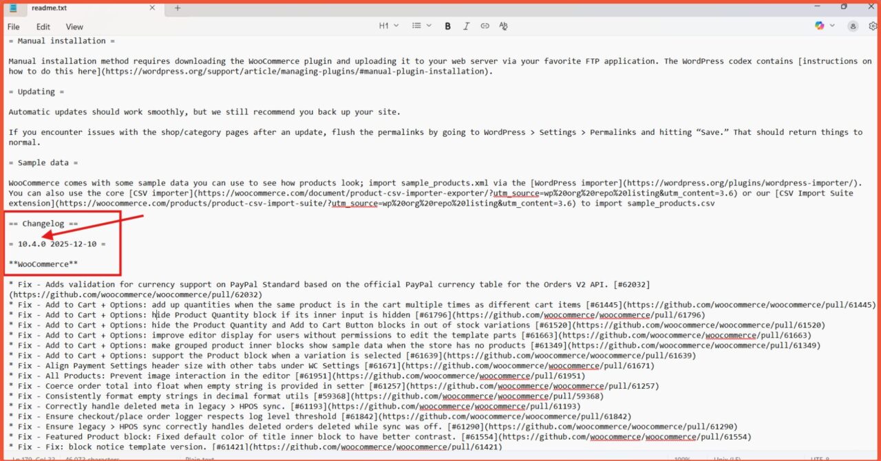 Mengecek versi WooCommerce dari File Manager