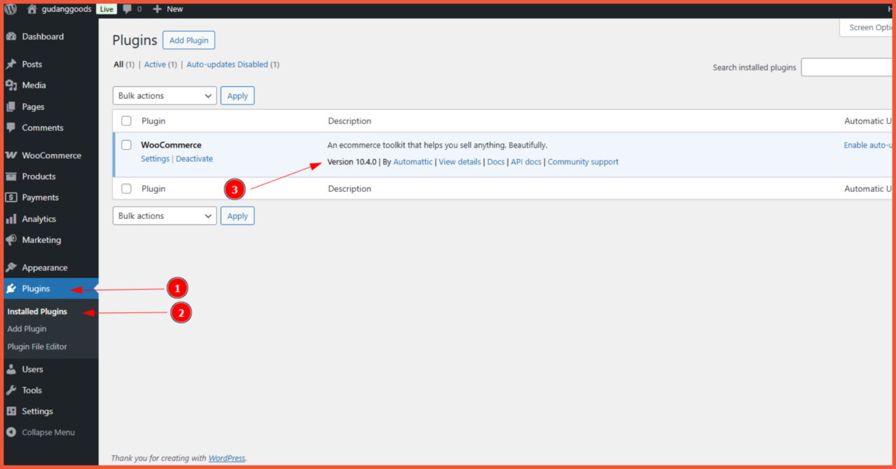 Cara mengecek versi WooCommerce via menu Plugins