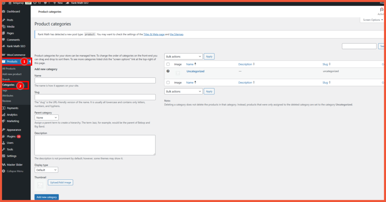Menambah kategori produk Klik product Categories