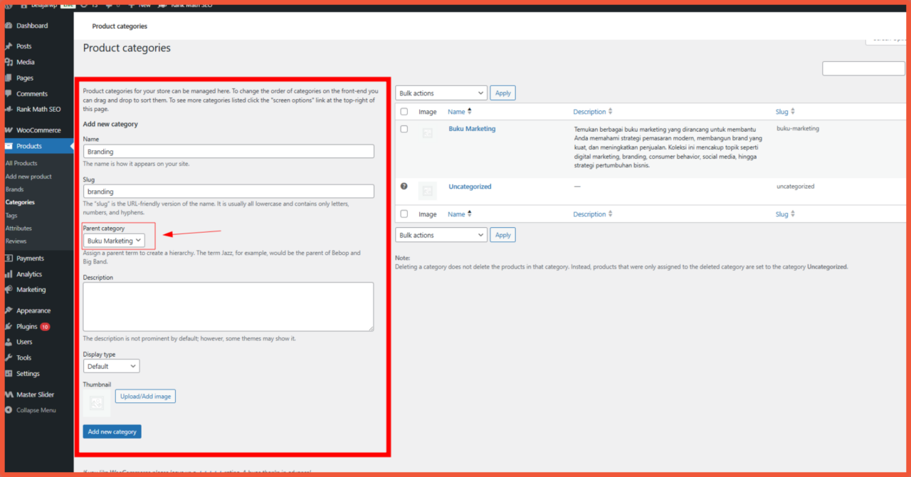 cara membuat kategori produk di WooCommerce