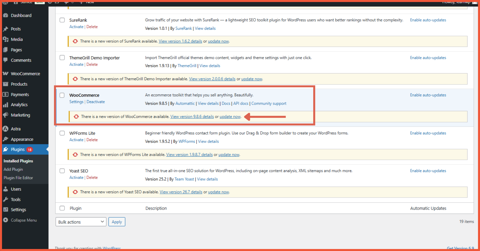 cara update WooCommerce klik update Now