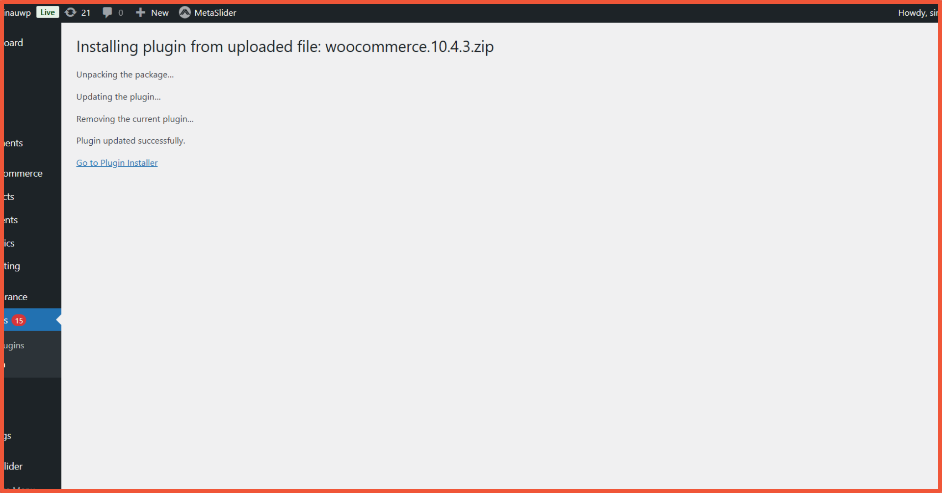 cara update woocommerce versi terbaru installing sukses