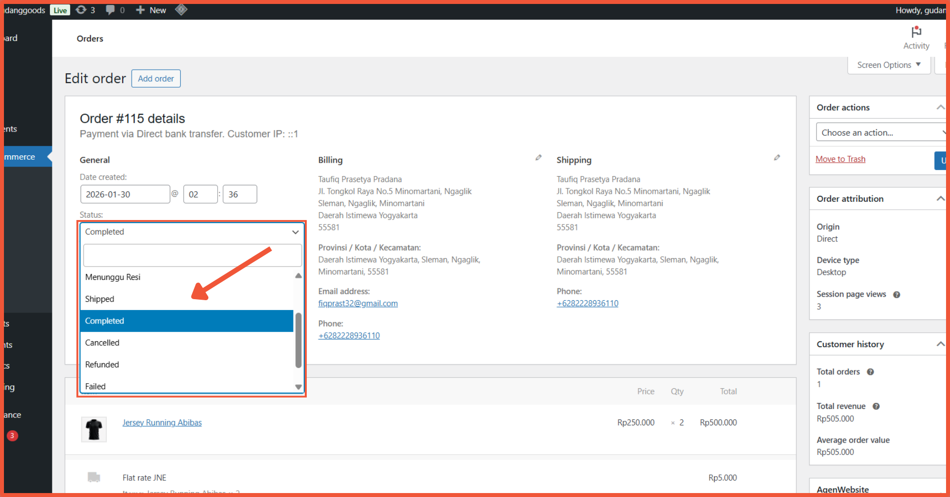 cara menampilkan tracking pengiriman di WooCommerce