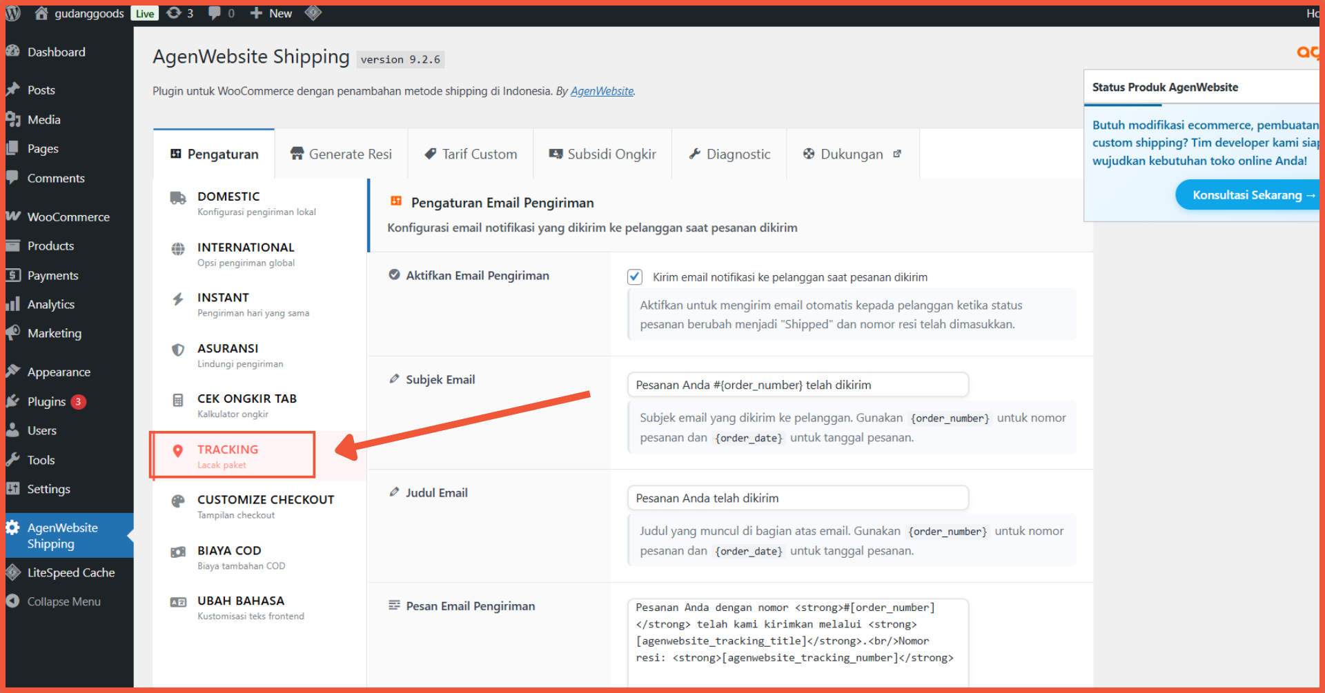 cara menampilkan tracking pengiriman di WooCommerce