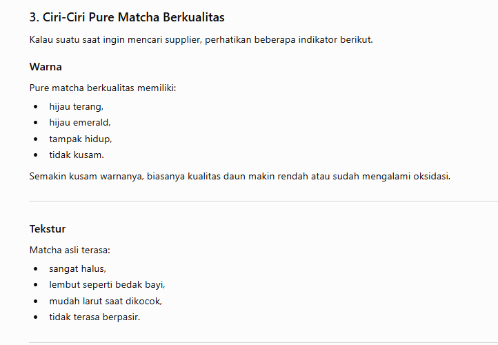 ciri ciri matcha bubuk