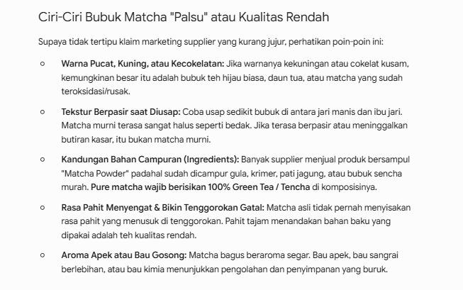 ciri ciri matcha palsu