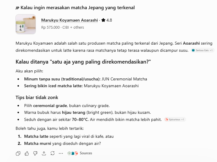 matcha yang rekomen