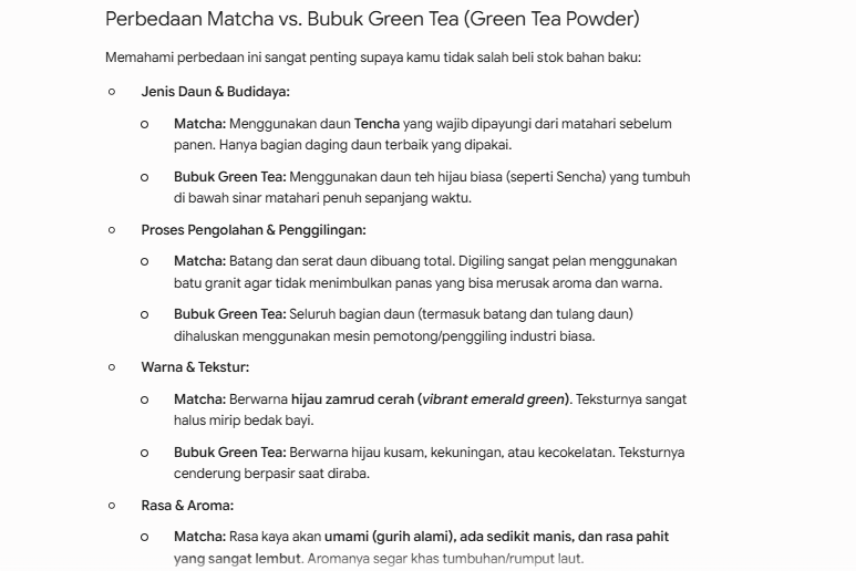 perbedaan matcha dan green tea menurut gemini ai