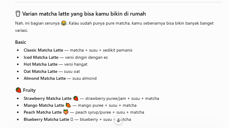 varian menu matcha