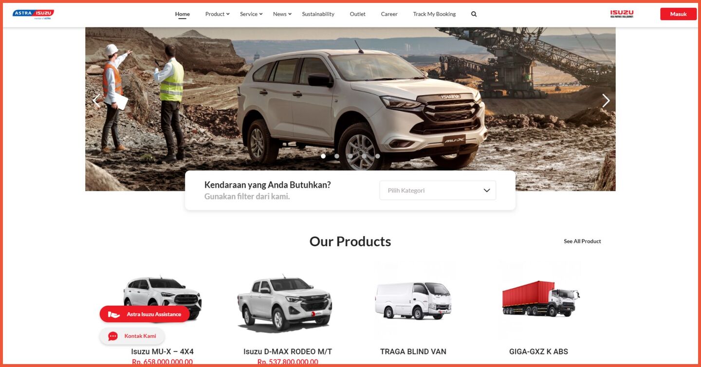 Contoh website WordPress Astra Isuzu